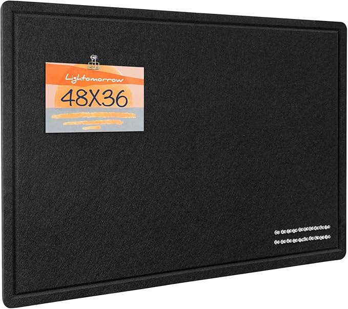 Lightomorrow Large Bulletin Board - 48 x 36 Inches, Decorative Felt Pin Board for Wall - 4' x 3' Foldable Photo Display Board with Self-Adhesive Tape, Includes 20 Push Pins - Black