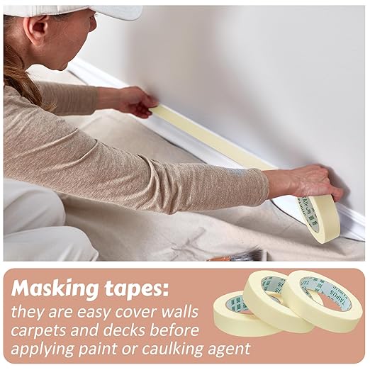 Fainne Masking Tape Bulk General Purpose Masking Painting Tape 55 Yards for Painting Home Office School Stationery Arts Crafts Basic Use, Easy Removal(60 Rolls,0.8 Inch)