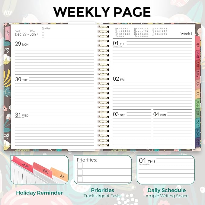 2026 Planner, Weekly and Monthly Planner, January 2026 - December 2026, 8.5" x 11" Agenda Planner with Monthly Tabs, Goal Setting & Time Management Organizer for Women & Men