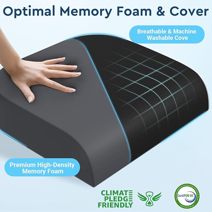 SofterCharm Seat Cushion, Memory Foam Office Chair Cushions for Long Sitting Hours, Chair Pad for Sciatica, Coccyx, Tailbone, Hip Pain & Pressure Relief, Office, Home,Car Seats,Airplane, Black/X-Large