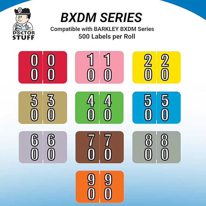 Doctor Stuff - File Folder Labels, Terminal Digit Filing, Consecutive Double Digit Numbers 40-49, Barkley FDDBM Match - BXDM Series Chart Stickers, Green, 1" x 1-1/2", 500/Roll