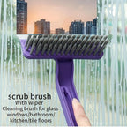 Oiyaku Multi-Purpose Cleaning Brush Stiff-Bristle Kitchen Cleaning Brush with Squeegee, Debris Picker and Scraper, Suitable for Bathroom, Floor and Window, Sink, Bathtub and Tile Grout Cleaning Tools