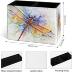 Famame Vintage Splash Dragonfly Pencil Holder for Desk, Leather Desktop Container Pen Cup Storage Study Table Pen Organizer Makeup Brushes Holder for Office Home