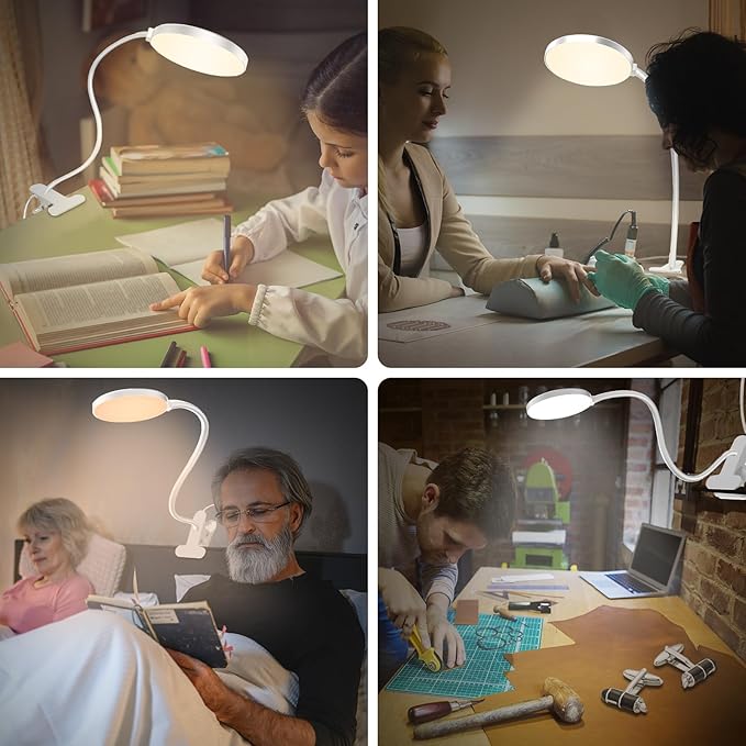 iFalarila Reading Light with Remote, LED Desk Lamp Clip on [1H Timer & Nightlight] RA>95 Dimmable Flexible Gooseneck, Reading Lamp with Clamp for Table - 3.5'' (Adapter Included)