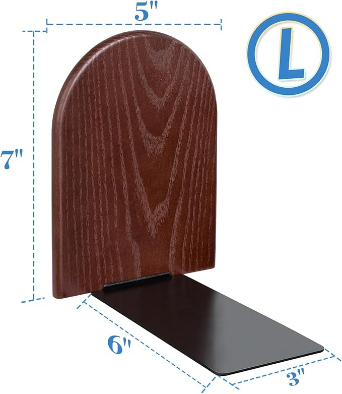 Lauvee Book Ends, Large Sturdy Wooden Bookends for Shelves - Heavy Duty Non-Slip Book Organizers, Decorative Bookend Holders for Home Office, Library, Black Wood Universal Economy Bookend, 1 Pair