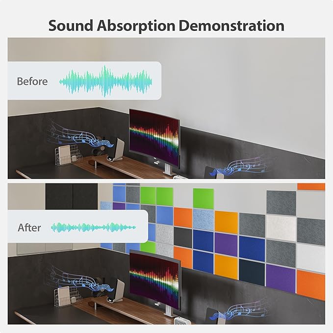 Amantech 12 Pack Acoustic Panels Self Adhesive Sound Proof Foam, High Density Sound Acoustic Panel, 16X12X0.4 Inch 4:3 Rectangle Panels in Home, Office, Reccording Room, Studio,More(Dark Blue)