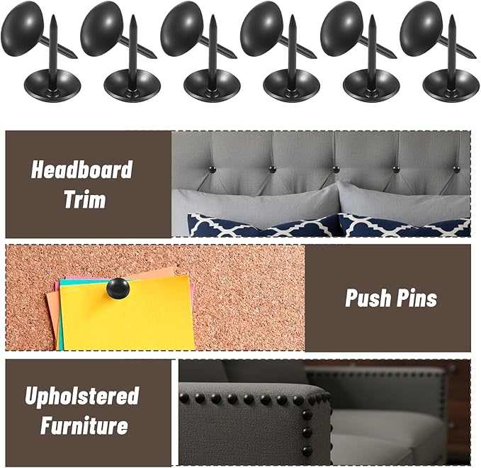 100 Pcs Black Thumb Tacks for Wall, Black Push Pins for Cork Board, Flat Thumb Tacks for Upholstery and Carpet on Wood