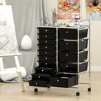 Giantex 15 Drawer Rolling Cart with Drawers, Storage Organizer Cart for Classroom Office School Teacher, Mobile Drawer Cart for Tools, Crafts, Small Printer, Black