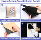 24 Pack Acoustic Panels, 1" X 12" X 12" Acoustic Foam Panels, Sound Proof Foam Panels, Self-Adhesive Soundproof Wall Panels ,Fire-Proofed Soundproofing Wedges,Acoustic Treatment Foams for Home-Black