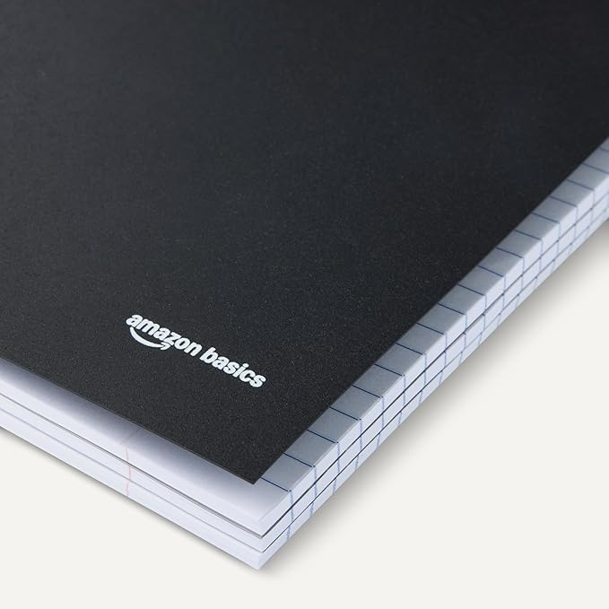 Amazon Basics College Ruled Spiral Notebook, 3 Subject, 150 Sheets, 8.5 x 11 inches, Black