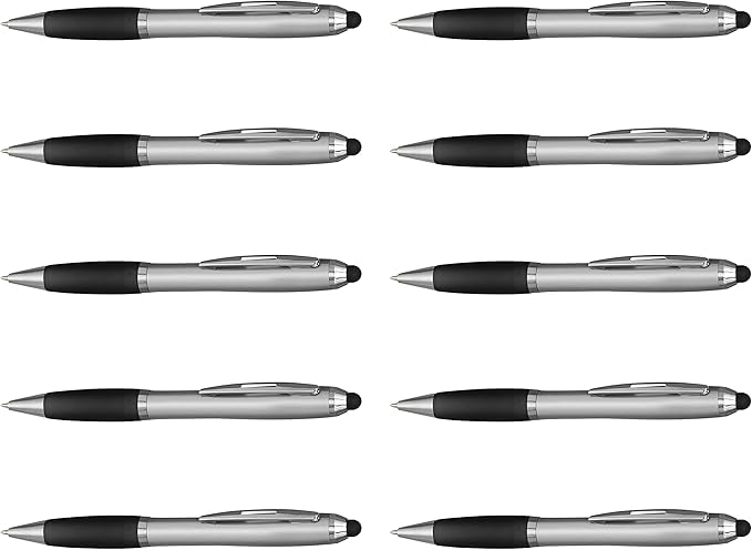 DISCOUNT PROMOS Stylus Ballpoint Pens Set of 10, Bulk Pack - Black Ink, Great for Office, School, Business, Tradeshows, Events - Black