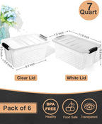 EOENVIVS Plastic Storage Bins with Lids 6 Pack, 7 Quart Storage Containers with Black Buckle Latch, Stackable Storage Containers for Home Pantry Office Classroom Organization, White