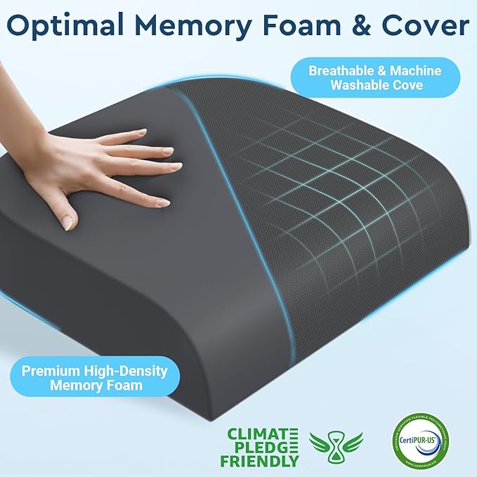 SofterCharm Seat Cushion, Memory Foam Office Chair Cushions for Long Sitting Hours, Chair Pad for Sciatica, Coccyx, Tailbone, Hip Pain & Pressure Relief, Office, Home, Car Seats, Airplane, Gray/Large