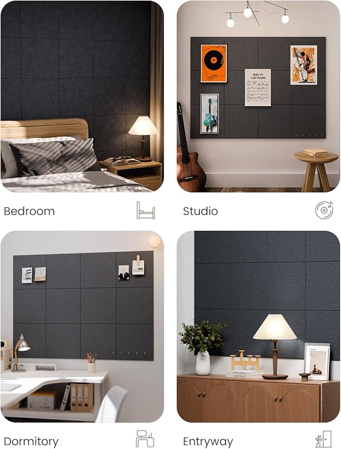 Fluxynara Large Felt Bulletin Board 48" x 36" Cork Board Alternative-12 Pack with 70 Safe Removable Adhesive Tabs, Cork Boards for Walls for Home Office Classroom Pin Board - Deep Charcoal Blue