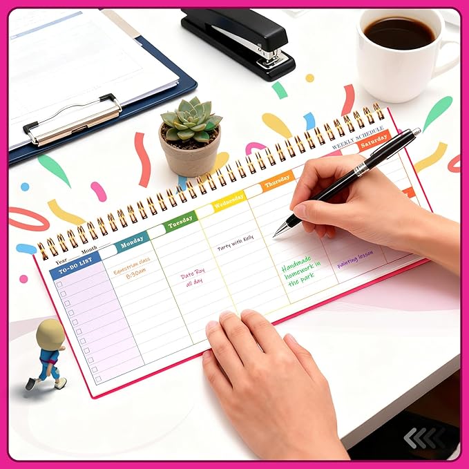 MOSA BEAR Undated Weekly Planner, 60-Week Horizontal Layout Desk Planner Daily To-Do List Pad for Office, Home & School Professionals & Students, Rose Red(5.4" x 12")