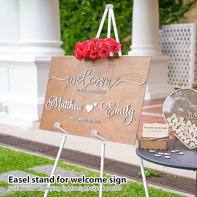 VAIIGO 63" White Easel Stand for Wedding Sign Poster Display Easel Folding Art Easel for Floor Adjustable Metal Easel Instant Tripod Easel for Display Painting Wedding Shower Sign Easel, 1Pack