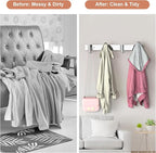 VAEHOLD Silver Hat and Coat Wall Mount Rack - Coat Rack with 4 Hooks for Robes, Bags, Keys, and Towels - Bathroom Towel Hanger Organizer (2 Pack)