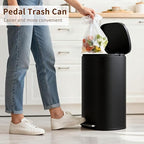 PayLessHere Stainless Steel Trash Can with Lid - Removable Inner Bucket, Foot Pedal Soft Close for Office, Home, Kitchen Garbage Bin (Black, 13 G)