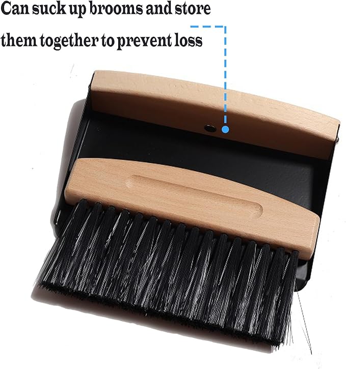BSMstone Mini Broom and Dustpan Set Small Metal Dustpan and Brush Set Hand Whisk Broom for Home Office Desktop Sofa Pet Care Household Cleaning (PET bristles, Black)