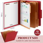 Skyygemm 12 Pcs Classification Folders Letter Size, 3 Divider Pressboard File Folder with Fasteners, Expanding File Organizer Bulk for School Teachers, Office Employee, Coworker, Staff (Red)