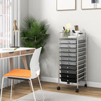 Giantex 10-Drawer Storage Cart w/Universal Wheel, Rolling Cart w/Handle, Home Organizer Storage Unit w/Removable Drawers, Trolley Utility Cart for Kitchen Makeup Living Room Office Play Room