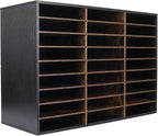 TQVAI Wood Literature Organizer, 27 Slots Hold 13500 Sheets A4 Papers, Wooden Desk File Paper Storage Organizer with Adjustable Shelves, Mailbox Cubbies for Office Home Classroom, Black/Archaize