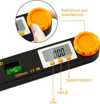 Rainyb Digital Angle Finder Tool 7inch 0-360 degree LED Digital Protractor with Horizontal Vertical Bubble Levels and Ruler Meter Accurate Tools for Carpenters,Woodworkers,Fabricators