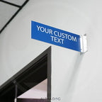 ALPHA DOG SIGNS Custom Projecting Hallway Nameplate, 4"x12" Double-Sided Business Sign, Personalized 2-Line Text, Indoor Outdoor, Easy Install, Durable, Made in USA (Blue)