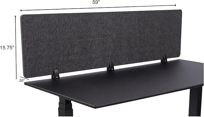 Stand Up Desk Store ReFocus Raw Clamp-On Acoustic Desk Divider Mounted Privacy Panel to Reduce Noise and Visual Distractions (Anthracite Gray, 59" x 16")