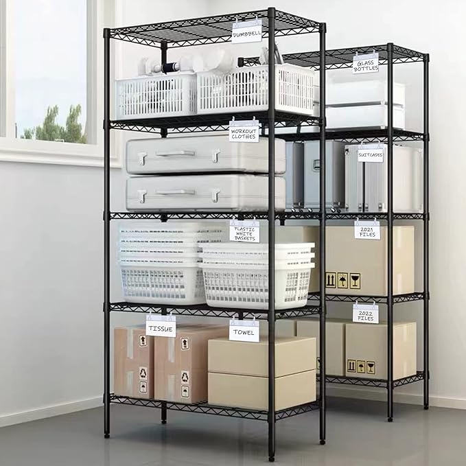 ChanQnTon Plastic Shelf Labels, 60pcs Label Holders with 120pcs Snap Lock Hanging Loops and 60pcs Matched Paper Inserts for Wire Basket,Price Tags,Shelf Tags for Wire Shelving 3.15x1.57inch