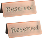 2 Pack Small Reserved Table Signs for Restaurants,Dinner Parties,Banquets,Events,Stainless Steel Table Tent Place Signs,10 Year’s Use,Etched Design,Double Sided View,4.7x1.9 In,(Vintage Red)