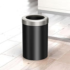 Gatco 1912SN Modern Round Waste Basket, Matte Black and Satin Nickel Combo / 11.88" H x 7.63" Dia Open Top Stainless Steel Trash Can with Removable Lid, 11 Liter Capacity