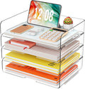 YKLSLH 4 Trays Paper Organizer Letter Tray - Acrylic Desk File Organizer, Stackable Clear Paper Holder Sorter Office Organizer for Letter/A4, Office File Ipad Books Notes Etc