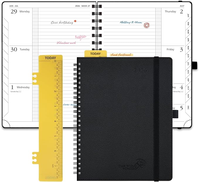 POPRUN 2026 Weekly and Monthly Planner Calendar, January 2026 - December 2026,Medium-6.75" X 8.75" Spiral Bound Appointment Book, Includes Monthly Tabs, Inner Pocket,Soft Cover - Black