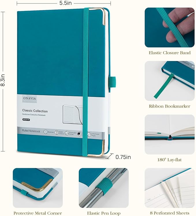 ONAVIA A5 Lined Journal Notebook - 100 GSM Thick Paper, 8 Pack Hardcover Journaling Notebooks for Writing, Work, Travel, School, College Ruled Journals for Women Men, PU Leather Note Books, 5.5”x8.3”