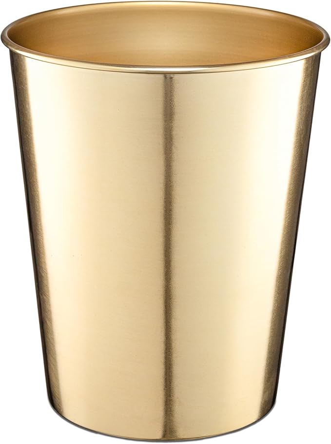 Monarch Abode Metal Bathroom Trash Can – Waste Basket for Bedroom, Office Desk, & Dorm, Handcrafted, Durable Decorative Brushed Gold Small Trash Can Bathroom Garbage Bin Wastebasket
