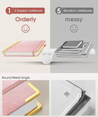Hardcover Spiral Notebook journal with Removable Dividers Tabs, 300 Pages Leather 5 Subject Notebook College Ruled, 100GMS Notebooks for Work School Note taking,Lined Journal for Women,A5 Rose gold