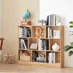 LEYAOYAO 10 Cube Bookshelf with Base,3 Tier Mid-Century Modern Grey Bookcase,Standing Wide Bookshelves Storage Organizer Shelf,Rustic Wood Display Cabinet Book Shelves for Bedroom,Living Room,Office