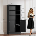 BORNOON 71.4" Tall Bookshelf with Cabinet, 5-Tier Floor Standing Bookcase with Doors & Adjustable Shelves, 31.5" Wide Storage Shelf, Metal Handles, Modern Organizer for Home Office, Living Room