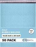 Light Blue Extra Large Poly Bubble Mailers 14.25x20 inch #7 | Self Seal Large Padded Envelopes | Air Cushioned Bubble Mailer | Usable Size 14.25x19 Lightweight Mailing Shipping Bags| 50 Pack Bulk