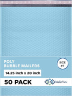 Light Blue Extra Large Poly Bubble Mailers 14.25x20 inch #7 | Self Seal Large Padded Envelopes | Air Cushioned Bubble Mailer | Usable Size 14.25x19 Lightweight Mailing Shipping Bags| 50 Pack Bulk
