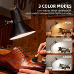 2 Pack LED Desk Lamp Dimmable with Clamp, Eye-Caring Clip on Lights for Home Office, 3 Adjustable Color Temperature, Extra Tall Metal Swing Arm, High Intensity Clamp w/A19 E26 Bulb for Working Reading