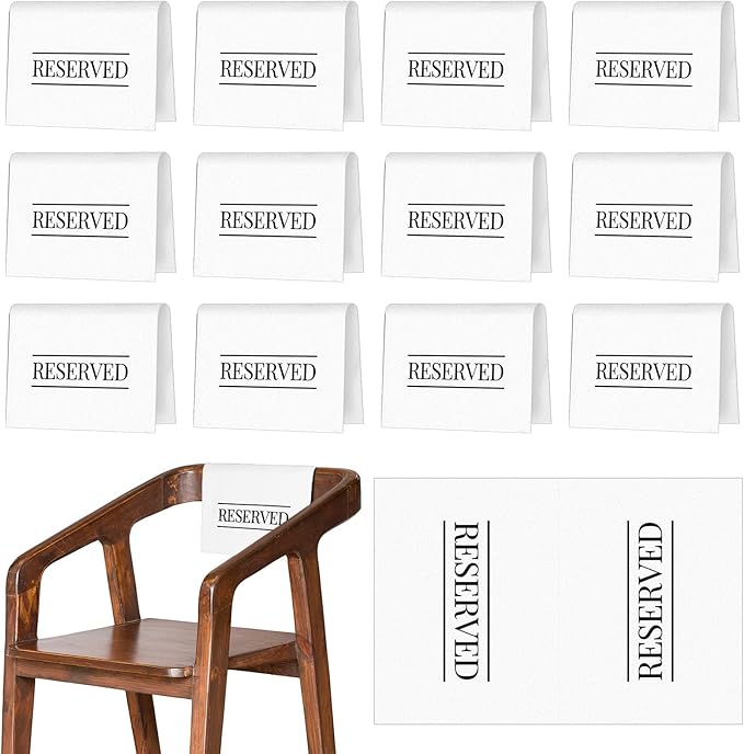 Buryeah 12 Pcs Reserved Seating Signs for Chairs Church Pew Reserved Chair Signs Placeholder with Printed Words for Weddings Parties Celebrations Receptions Church or Event (White)