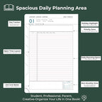 IN-luxpro Daily Planner 2026 with One Page Per Day,(A5-8.5" x 5.9"),12 Months Calendar Hourly Appointment Book Monthly Tabs & Self-adhesive Pen Holder,Inner Pocket, Vegan Leather Hardback,Green