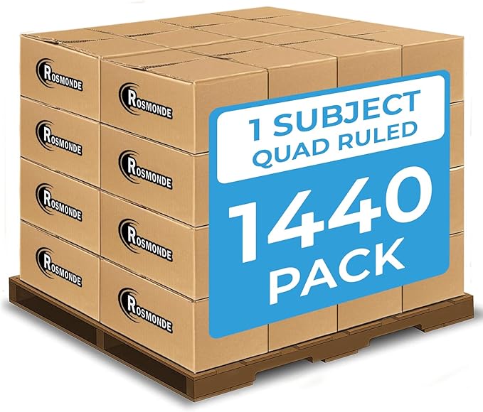 Rosmonde 2000 Packs (Pallet) 1 Subject Notebooks, Spiral Notebook Bulk, Quad Ruled, Pallet of Notebooks, 70 Sheets (140 pages), 8 x 10-1/2", Bulk Spiral Notebooks for School & Office, 4-7 Days Transit