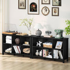 Joaxswe 6 Cube Bookcase, Farmhouse Wood Low Storage Organizer Book Shelf, Black 47" Horizontal Console Bookshelf with Legs, Hallway Book Case for Entryway, Display Cabinet for Living Room, Office