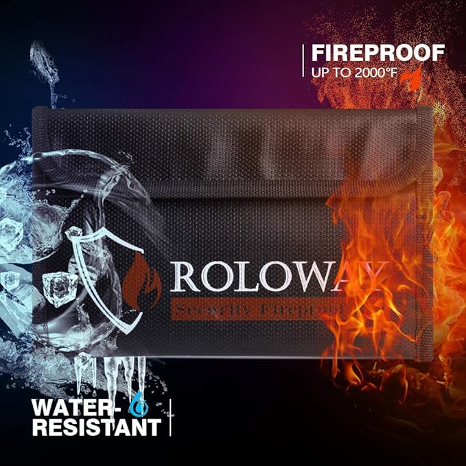 ROLOWAY Small Fireproof Bag (5 x 8 inches), Non-itchy Fireproof Money Bag for Cash, Valuables, Passport, Currency & Keys (2-Pack)