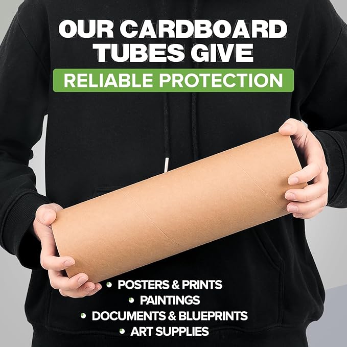 4" x 12" Reinforced Kraft Paper Mailing Tubes, Pack of 6 Tubes with 2 Caps Each – USPS Approved Poster Tube – Made in USA Cardboard Tube for Shipping and Storing Posters, Prints, Artwork, or Documents