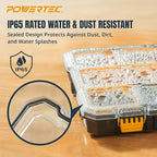 POWERTEC Small Parts Organizer & Tool Box – 20 Compartments, IP65 Water & Dust Protection, Stackable Storage with Interlocking Latch, Removable Bin, Divider, Clear Lid, Portable Design, 2PK (72366-P2)