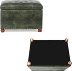 Decent Home 24'' Leather Ottoman with Storage Rectangle Foot Rest Ottomans Stool for Living Room(Green,Leather Texture)